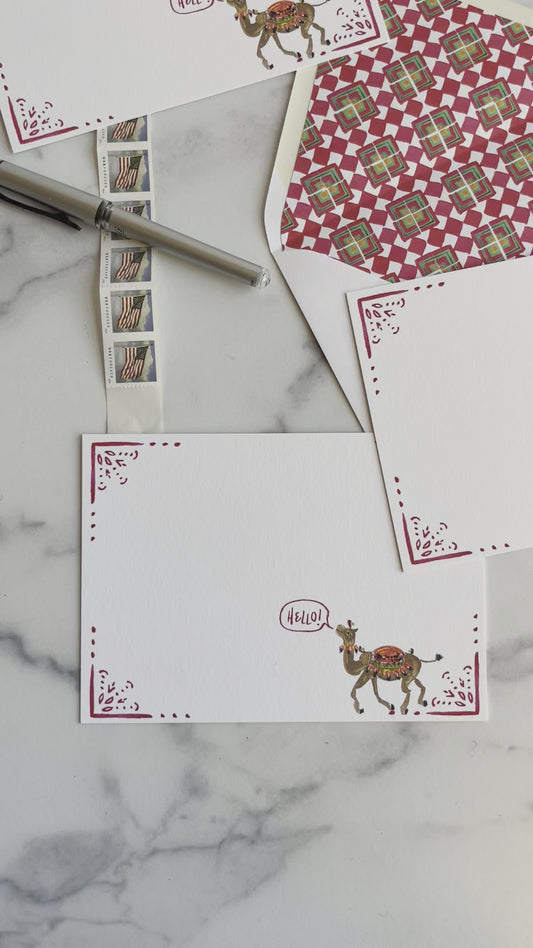 A7 Red Camel Stationery w Red Tile Lined Envelopes (S/10)