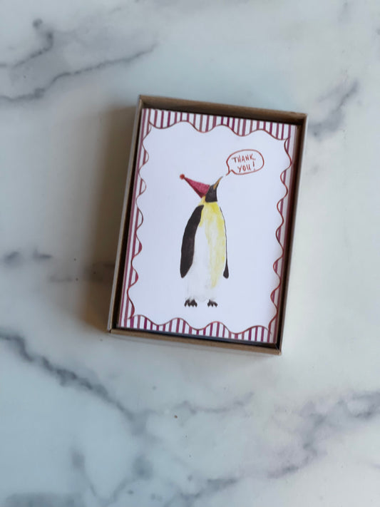 Party Penguin Thank You Notecards w Blank Envelopes (S/8)