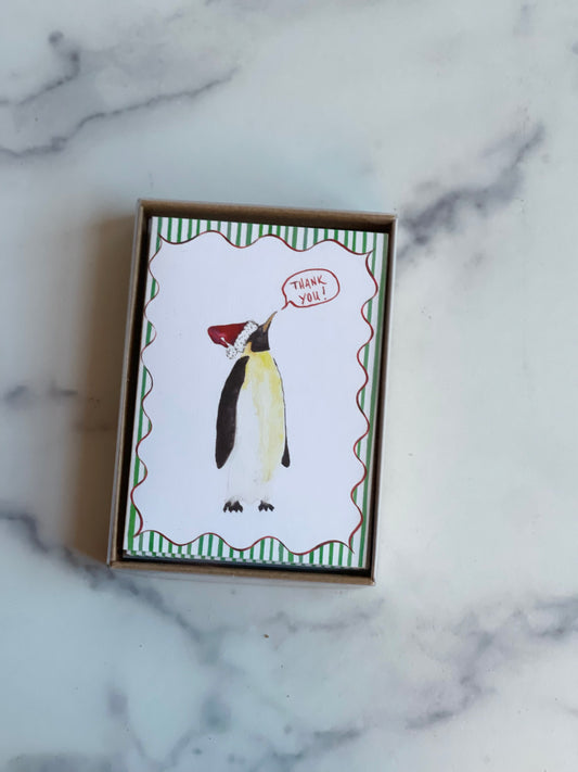 Santa Penguin Thank You Notecards w Blank Envelopes (S/8)